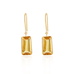Wholesale Trendy Jewelry Natural Baguette Shape Citrine <b>Set</b> in Bezel Setting Dangle <b>Earrings</b> in 18K Yellow <b>Gold</b> - Product Image 1