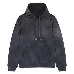 Suéter tipo jersey vintage lavado, resistente, diseño del fabricante, sudadera con capucha extragrande para hombre, 100% algodón, estilo desgastado, unisex - Product Image 1