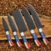 Vente chaude 5 pièces D2 ensemble de couteaux de cuisine professionnels en acier avec manche en bois de résine de lame faite à la main pour couper l'acier inoxydable - Product Image 4