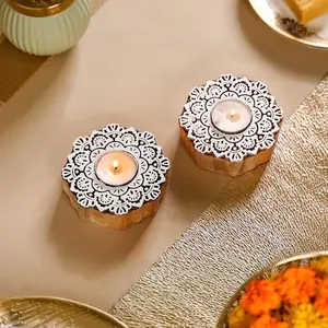 Juego de 2 portavelas de madera hechos a mano con estilo, construcción de Metal de hierro duradero, Ideal para decoración del hogar y regalos - Product Image 5