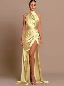 [Tendance chaude] DR222 Tournez les têtes avec cette robe en satin un chef-d 'œuvre de couture avec des détails floraux délicats une fente dramatique - Product Image 3