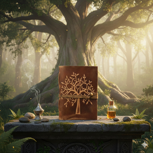 Journal en cuir gaufré avec motif d'arbre celtique vintage, couverture rigide, carnet de croquis, papier antique à bords festonnés en coton et bois gratuit pour crayon - Product Image 2