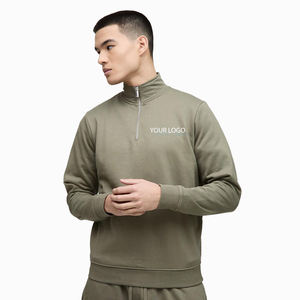 Khaki Green Half Zip <b>Sweatshirt</b> Unisex Oversized Cotton Fleece Quarter Zip Pullover Drop Shoulder Custom Logo Winter Hoodies - Product Image 1