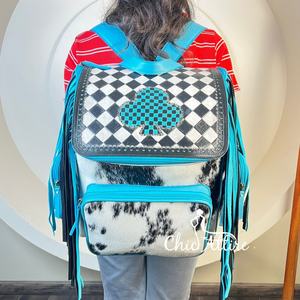 กระเป๋าเป้สะพายหลังแบบมีขอบทำจากหนังวัวแท้สไตล์วินเทจสำหรับทุกเพศดีไซน์ลายตารางหนังวัวแท้สำหรับใช้เดินทางกลางแจ้ง - Product Image 1