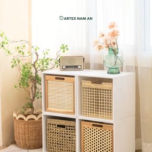 Natural Rattan Cube Storage <b>Basket</b> Handwoven for Sustainable Home Organization - Product Image 6