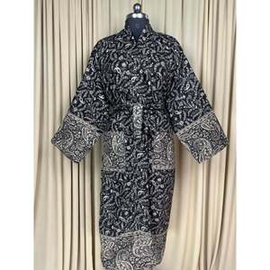 Yak Wool Blend Cozy Warm Winter Romance Loungewear <b>Women's</b> Black Paisley Cardigan House Coat Quirky Pockets Free Kimono <b>Robe</b> - Product Image 1