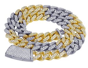 Cadena Cubana Chapada en Oro de Dos Tonos con Diamantes Cultivados en Laboratorio, Collar con Incrustaciones de Diamantes para Hombre, Regalo de Moda - Product Image 1