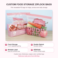 Op maat gemaakte PE voedselveilige hersluitbare ziplock zakjes voor babyvoeding & kauwgom opslag roze OEM bulk