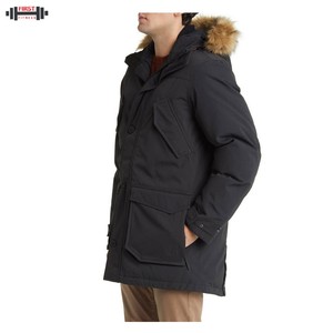 Distressed <b>Canvas</b> Men's Puffer <b>Jacket</b> Thick Plain Black Custom Printed Washed Hole Decorations Stand Front Pocket Anti-Bacterial - Product Image 5
