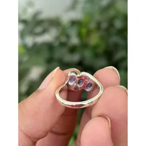 Bague pour homme en argent 925 avec tanzanite géométrique et diamant taille ovale, sertie en vermeil plaqué rhodium, pour fiançailles - Product Image 5