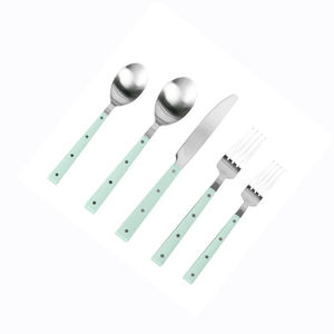 Juego de cubiertos modernos de acero inoxidable con Mango Verde, 5 piezas de plata ecológica en estilo americano para comedor de jardín - Product Image 1