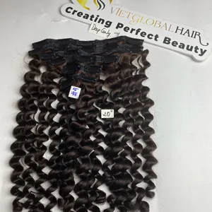 Clip en extensiones de cabello humano rizado profundo # Co4lor cabello vietnamita sin procesar venta hasta 5% con el cabello menos de 22"