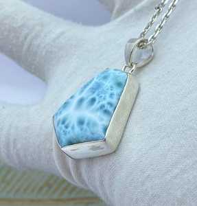 Beautiful Silver Natural Blue Larimar Pendant Fine Pendants & Charms Gift for Her or <b>Mom</b> OEM Available - Product Image 3