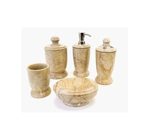 Elegant Bathroom Set Marble And <b>Metal</b> Amazing Design Liquid Soap Lotion Dispenser Soap Dish <b>Waste</b> <b>Bin</b> Toothbrush Holder - Product Image 6