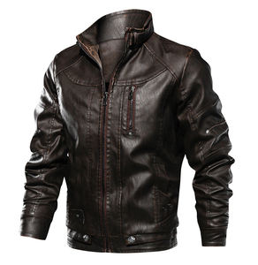 Nuevas chaquetas de cuero de talla grande con cremallera y cuello levantado para hombre, chaqueta de cuero para motocicleta, chaqueta impermeable - Product Image 5
