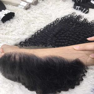 Peluca de cabello virgen recto rizado largo de estilo Premium con extensiones de cabello de peluca frontal de encaje marrón oscuro - Product Image 2