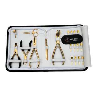 Ensemble complet de pinces pour extensions de cheveux en or, outil de sertissage à trois trous, ouvre-perles, pince à presser le ruban, crochet en boucle et pinces à bec de canard - Product Image 1