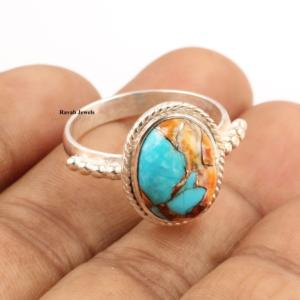 Haute qualité Mohave ovale 12x16mm solide 925 en argent Sterling bijoux fins bague huître épineuse cuivre Turquoise diamant parfait - Product Image 3