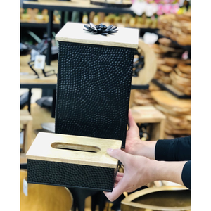 Boîte à mouchoirs en métal de qualité supérieure Couvercle en bois Conception martelée Noir Logo personnalisé Taille Moderne Élégant pour la maison Hôtels - Product Image 5