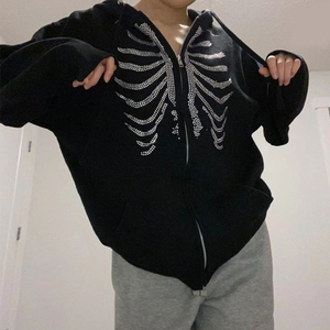 Zipper <b>Hoodie</b> <b>Black</b> Loose Rhinestone Embroidery New Y2K Men's Spring & Autumn Gothic Rhinestone Sweatshirt <b>Hoodie</b> Trending 2025 - Product Image 2