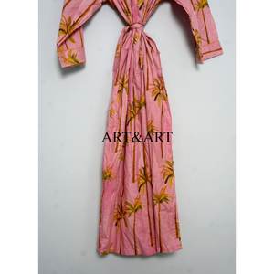 Bata Kimono de Algodón 100% con Estampado Floral, Suave y Cómoda, Maxi Túnica Oversize para Baño, Vestido, Abrigo, Ropa de Playa de Verano - Product Image 5