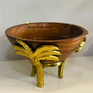 Soporte de aluminio con diseño de Palma, cuenco redondo de madera ecológico sin Metal para servir, hecho a mano, perfecto para restaurante de Hotel en casa - Product Image 1
