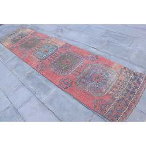 Turkish <b>Runner</b> Rug 2.5x11.2 ft (76x341 cm), <b>Red</b> Floral Vintage Rug - Product Image 2