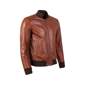 2025 <b>Top</b> Selling Men's Plain-Dyed Brown Genuine <b>Leather</b> Jacket <b>High</b> Quality Low MOQ Plus-Size Winter Heated Stand Collar OEM - Product Image 3