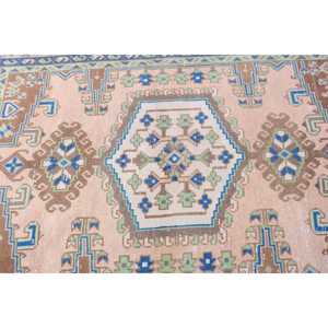 Tapis turc vintage, tapis d'appoint 3,3x4,8 pieds, tapis patchwork marron et bleu - Product Image 5