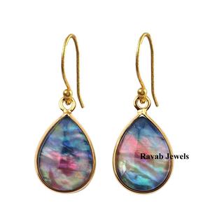 925 Sterling Silver <b>Fine</b> <b>Hoop</b> <b>Earrings</b> 12*16mm Gold Plated Natural Chrysoprase Gemstone Elegant Designer Bezel Classy Cute Style - Product Image 6