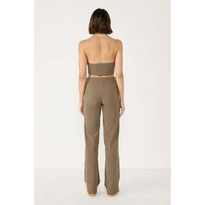 Pantalon évasé taille haute pour femme, style décontracté, jambe large, taille élastique, respirant, lavage coloré, texturé, taille XL - Product Image 4