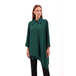 เสื้อทูนิกผ้าชีฟองป๊อปลินสำหรับสตรีพร้อมปกคอแต่งระบายปักลาย - Product Image 2