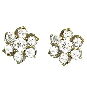 Boucles d'oreilles clous en diamant floral pour femmes - Plaqué or - Product Image 2