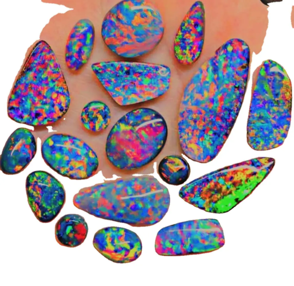 أحجار أوبال أثيوبية ملونة ومتعددة ولامعة بالكامل وخالية من الأحجار الكابوشون السائلة اللينة، مجوهرات للاحتفال الصيفي