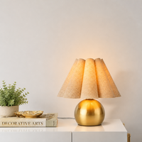 Lampe de bureau moderne nordique à 3 couleurs, à intensité variable, avec interrupteur, base en métal doré, tissu plissé en forme de pétale, pour chambre à coucher, chevet, salon