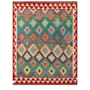 Alfombra Kilim de Maimana, Afganistán, 201 x 155 cm, Tapiz - Product Image 1