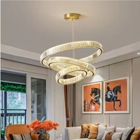 Petit lustre LED moderne de luxe grand anneau cercle suspension pour salon avec base E26 pour décoration d'escalier long