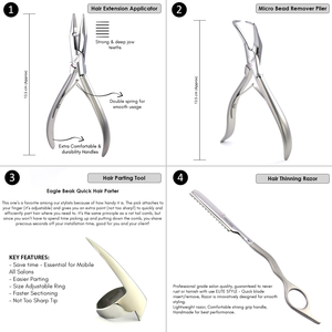 Kits de herramientas de extensión de cabello profesional Sliver Micro Link Remover Alicates Gancho Corte de cabello Tijera Sección Clip Loop peine con estuche - Product Image 4