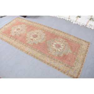 Tapis turc vintage 4.7 x 11.1ft fait à la main Orange Beige laine peluche Pile hauteur grand Rectangle Patchwork couloir pour entrée - Product Image 4