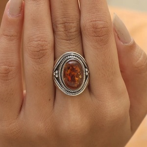 Amber Ring 925 Sterling Silver Gemstone Jewellery Promise Ring November Birthstone Gift For Women Boho Ring Designer - Product Image 1