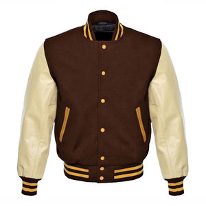 Vente en gros Veste d'université en laine avec logo brodé sur mesure pour hommes Veste d'université légère avec manches en cuir pour hommes - Product Image 1