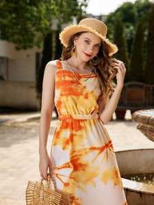 Vestido Maxi Largo sin Mangas con Estampado Tie-Dye, 100% Rayón, Estilo Holgado, Hecho a Mano, Moda para Mujer, Precio al por Mayor 2026 - Product Image 6