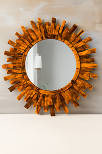 Miroir mural en résine en forme de feuille verte Miroir rond décoratif fait à la main pour le salon moderne Chambre à coucher Maison Hôtel Intérieurs - Product Image 4