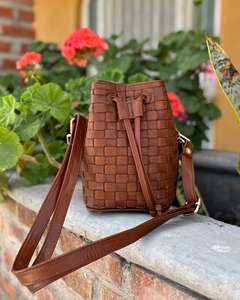 Genuine <b>Leather</b> Bucket <b>Bag</b> Orange Zipper Closure <b>Soft</b> All Seasons Women's Handbag - Product Image 4