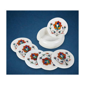 Magnifique ensemble de sous-verres à thé en marbre blanc pur conception d'incrustation régulière pierre polie pour la décoration de la maison cadeau donnant de l'artisanat en pierre - Product Image 3