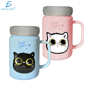 Taza de Cerámica Moderna con Tapa Metálica y Diseño de Gatito con Espejo, Ideal para Regalos del Día del Padre, Oktoberfest, Jubilaciones y Cafeterías - Product Image 1