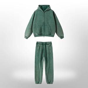 Conjunto Deportivo de Felpa con Lavado Ácido y Logotipo Personalizado, 100% Algodón, Pantalones Deportivos Acampanados y Sudadera con Capucha para Hombre, Ropa Deportiva Urbana - Product Image 1