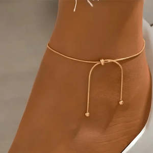 Bracelet de cheville plaqué or prêt pour la fête avec chaîne réglable - Argent de qualité supérieure pour femmes - Product Image 1