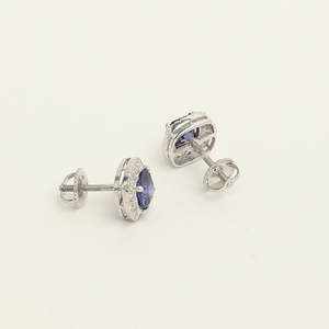 Boucles d'oreilles clous en argent sterling 925 plaqué rhodium, serties de zircone suisse bleu royal, pour femmes et jeunes filles - Product Image 4