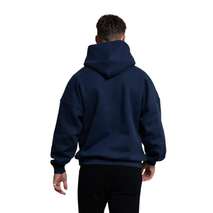 Sweat-shirt à capuche oversize bleu foncé pour homme, 50% coton, 50% polyester, épaules tombantes, streetwear, coupe décontractée, sweat-shirt d'hiver - Product Image 5